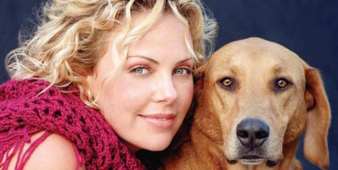 charlize theron with a brown dog
