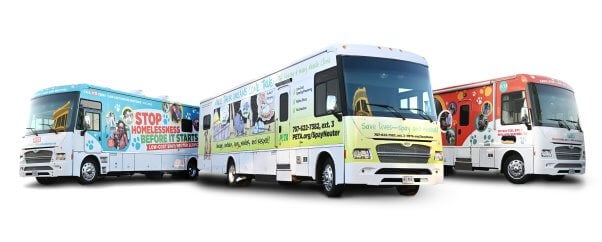 Three of PETA's mobile clinics
