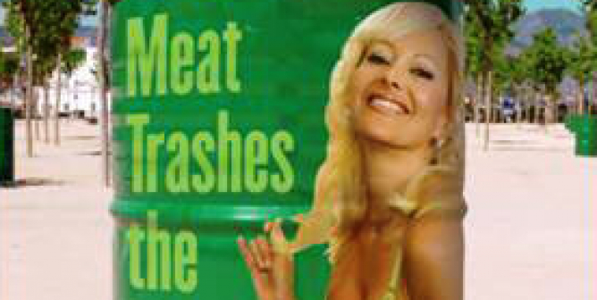 Meat Trashes the Planet. Go Vegan. (Trash Barrel)