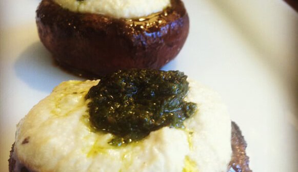 Marinated Portobellos With Cashew Cheese and Pesto