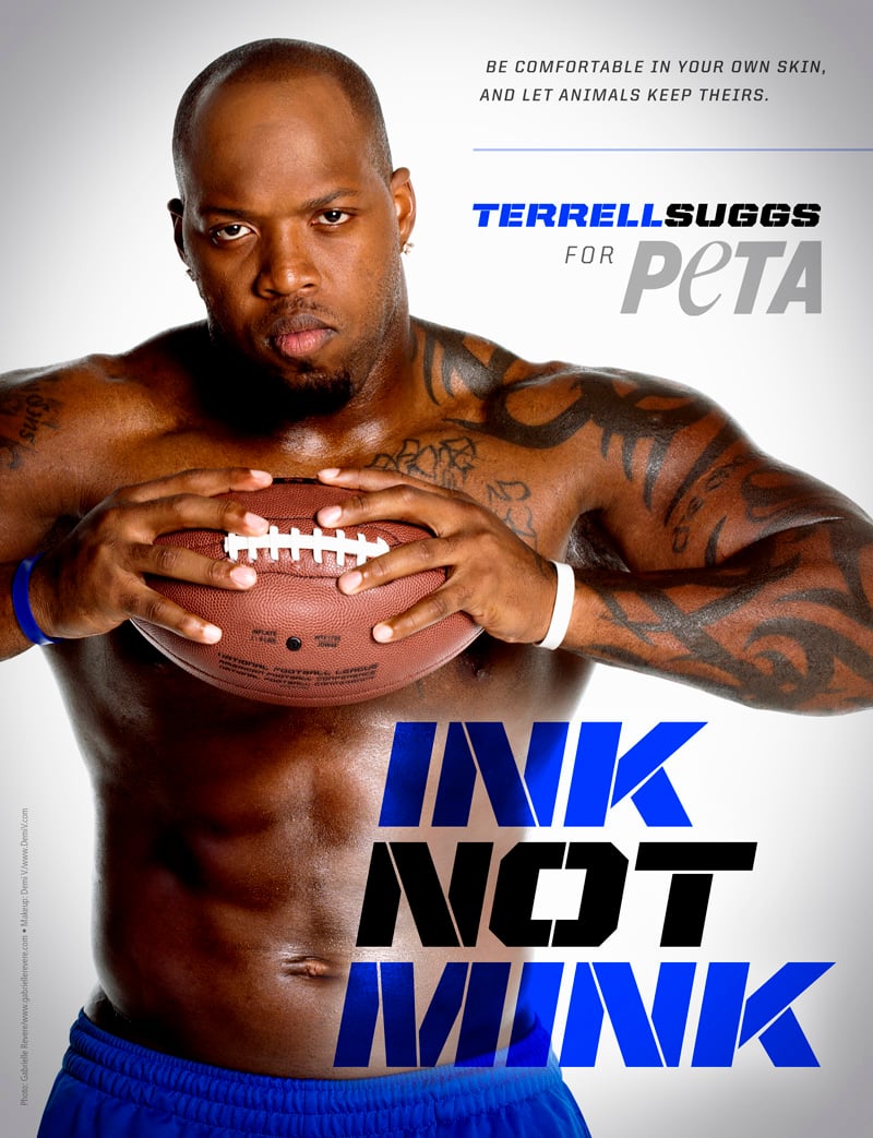 NFL Linebacker Terrell Suggs Chooses 'Ink, Not Mink'