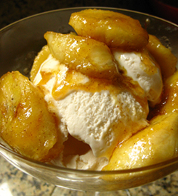 Warm Cinnamon Bananas Over Soy Ice Cream