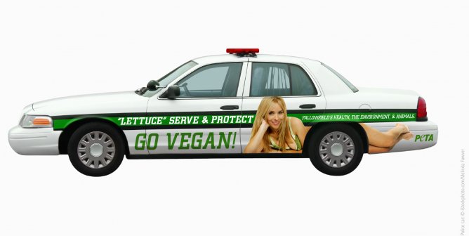‘Lettuce’ Serve & Protect. Go Vegan! (Police Car)