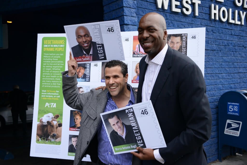 Marco Antonio Regil and John Salley at 2013 Stamp Launch