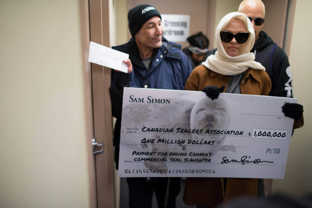 Sam Simon and Pam Anderson Million Dollar Check to End Seal Slaughter