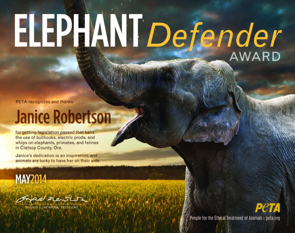 Elephant Defender Award for Janice Robertson