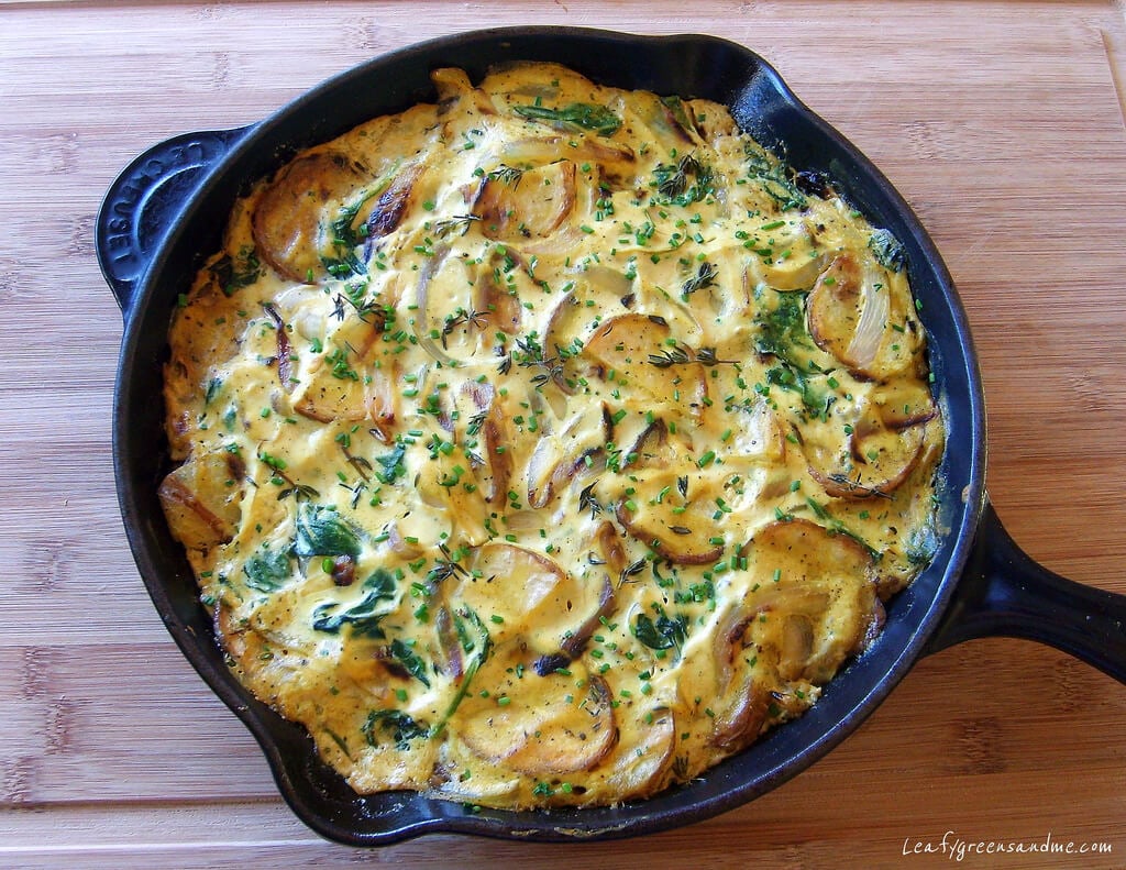 Roasted Potato and Onion Frittata, Leafy Greens and and me
