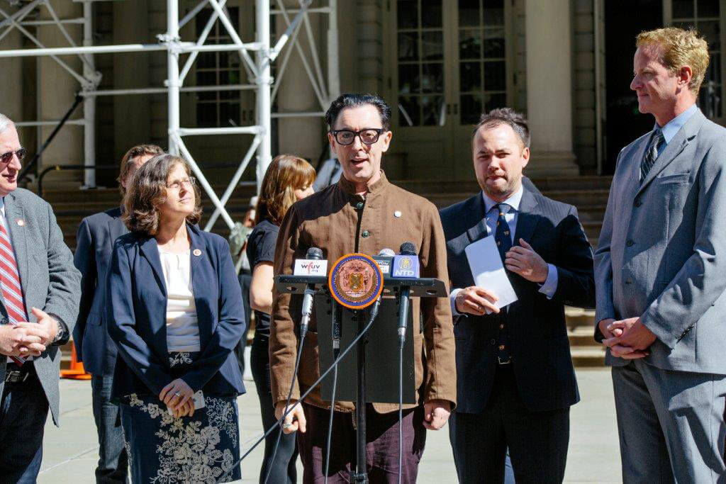 L to R: Alan Maisel, Helen Rosenthal, Alan Cumming, Corey Johnson, Dan Mathews