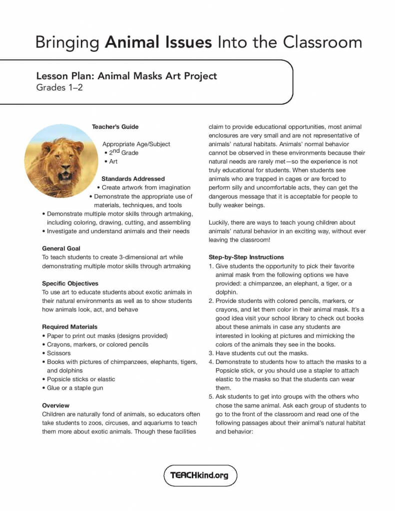 animal masks lesson plan