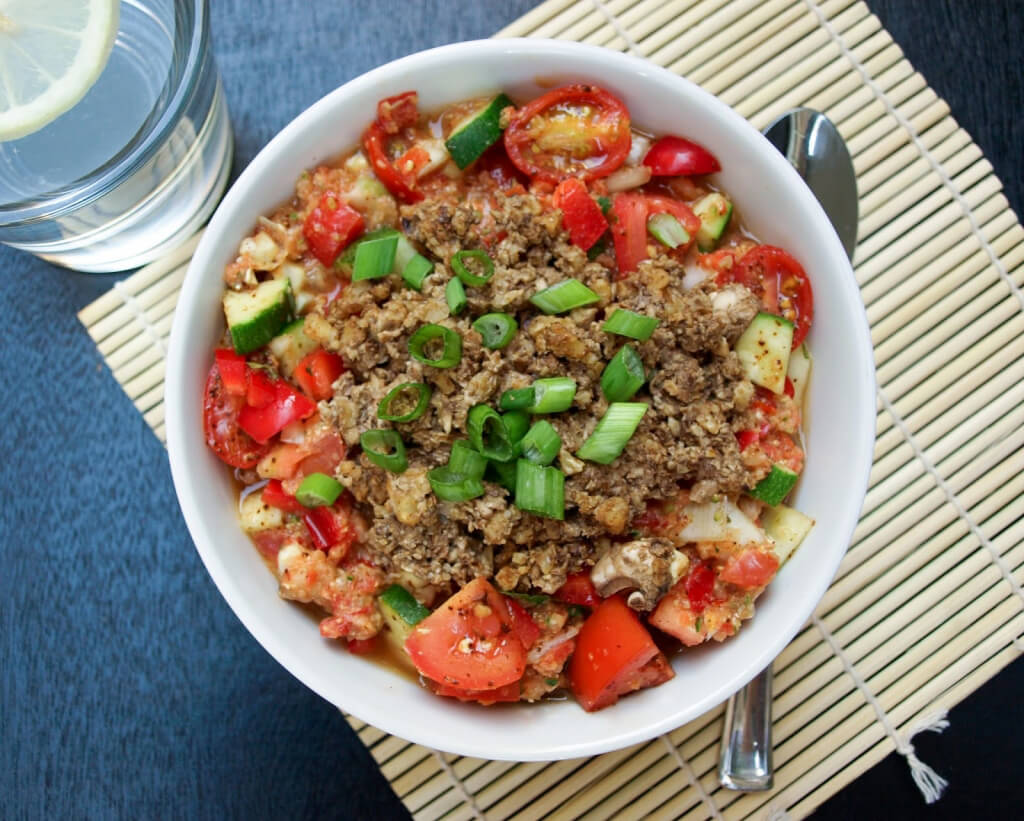 Raw Veggie Chili with Taco Nut Meat