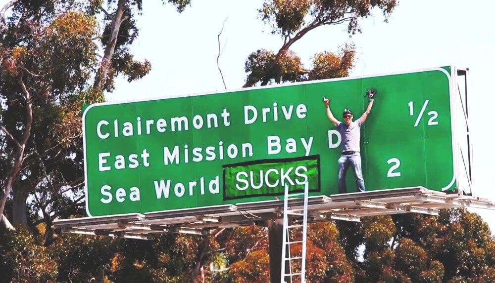 Steve-O SeaWorld Freeway Sign