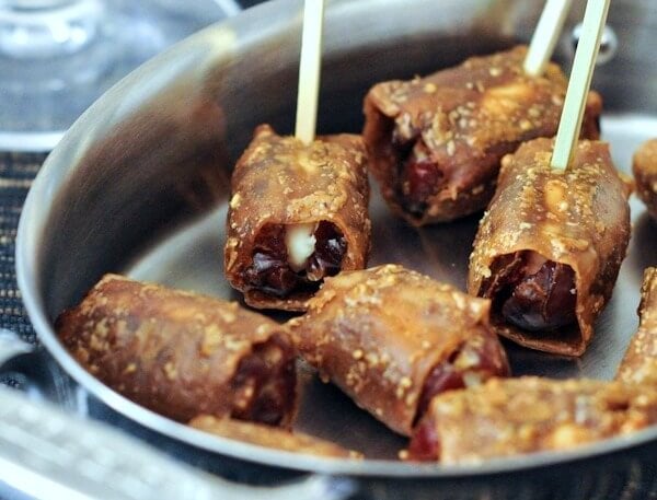 vegan goat cheese bacon wrapped dates