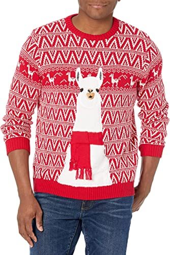 red ugly christmas sweater with a llama image