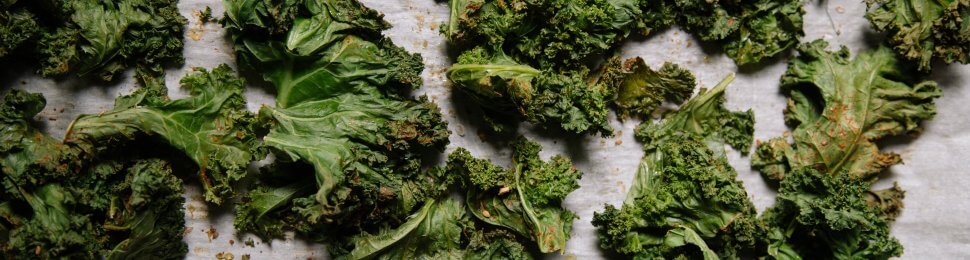 vegan kale chips on a sheet pan