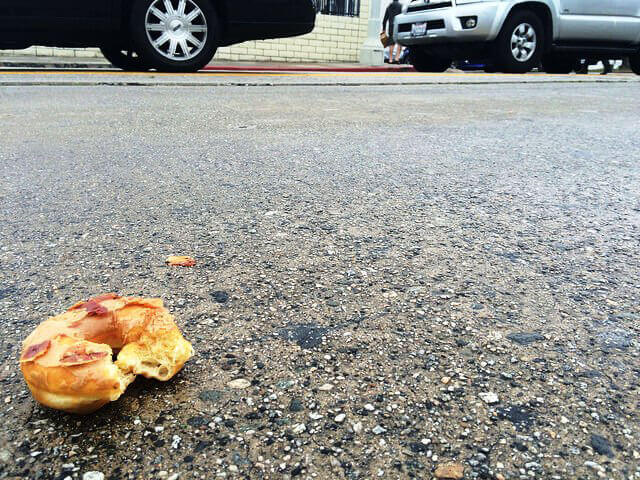 Bacon Doughnut Thrown at Protesters at BaconFest 2015