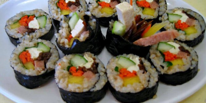 Vegan Kimbap aka gimbap, similar to sushi rolls