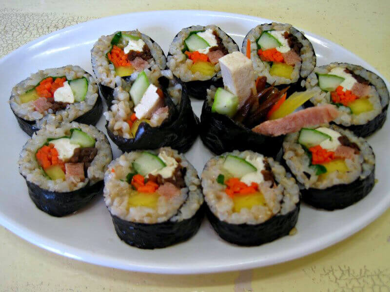 Vegan Kimbap aka gimbap, similar to sushi rolls