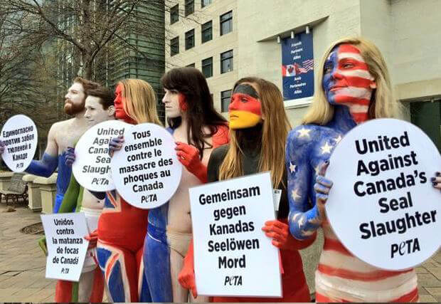 Body-painted Activists Protest Canadian Seal Slaughter