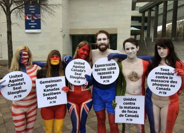 Body-Painted Activists Protest Canadian Seal Slaughter