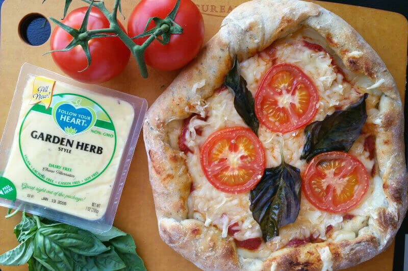 Stuffed Crust Tomato Basil Pizza With Vegan Mozzarella