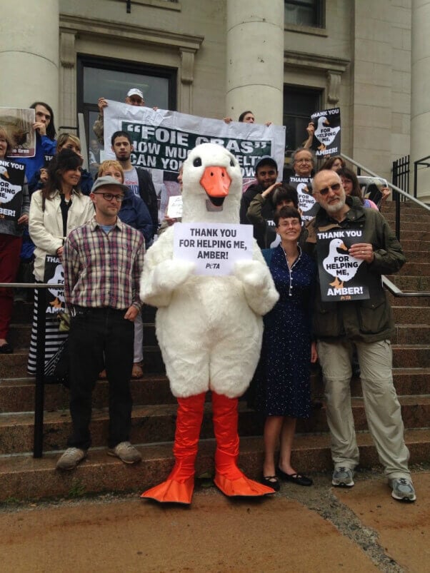 James Cromwell Leads Vigil for Jailed Foie Gras Whistleblower