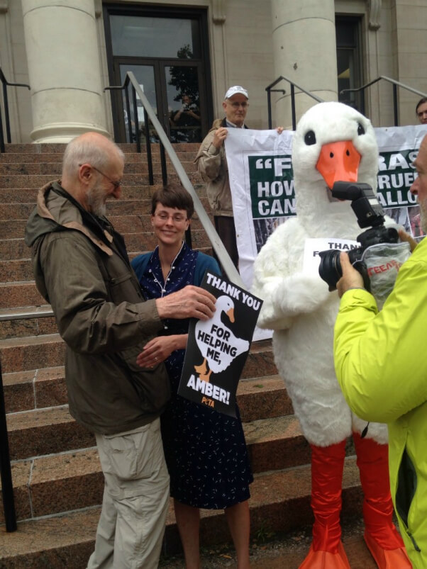 James Cromwell Leads Vigil for Jailed Foie Gras Whistleblower