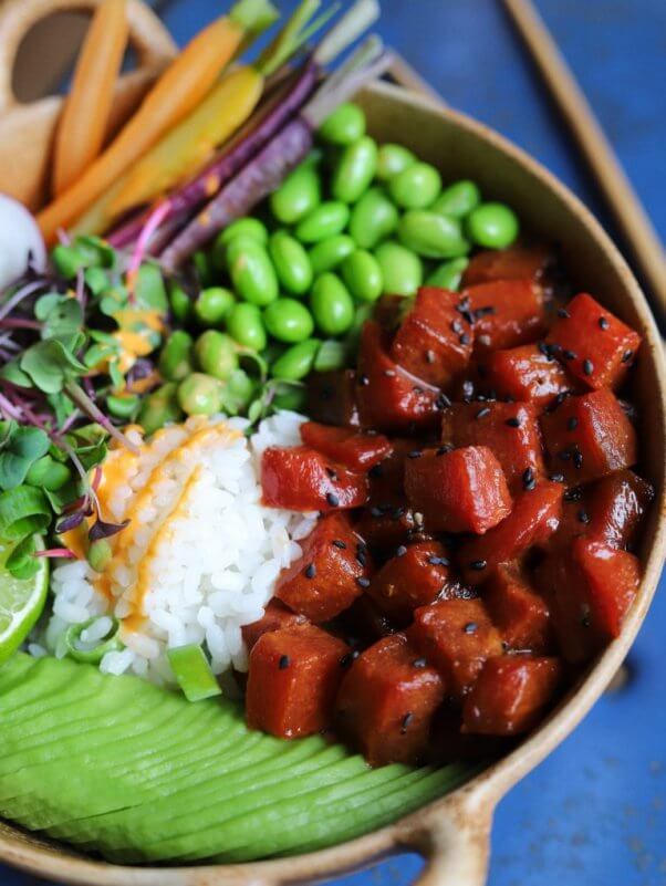 avant garde vegan poke bowl vegan fish