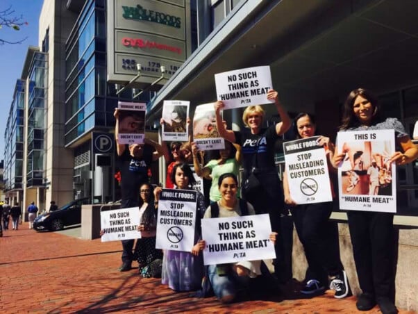 PETA protests at Whole Foods in Boston.