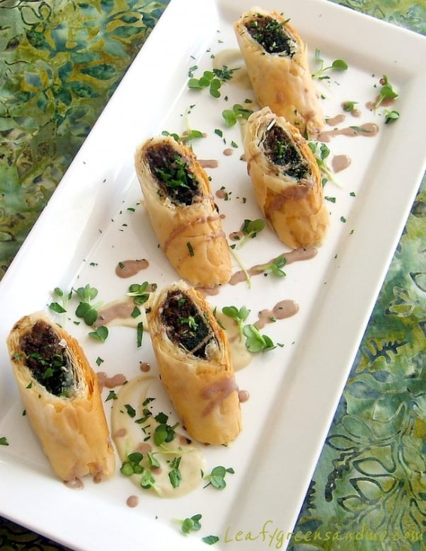 Leafy Greens and Me Mushroom Duxelles and Spinach Phyllo Strudel
