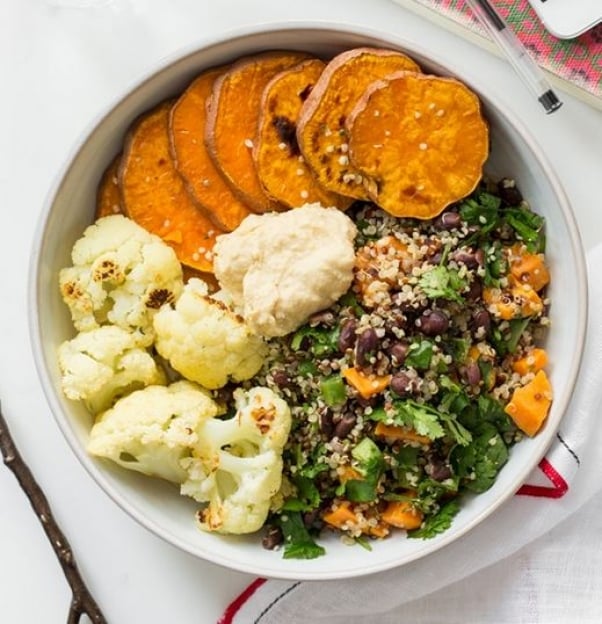 sweet potato kale cauliflower bowl