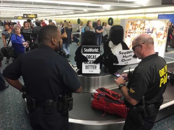 'Orcas' protest at Orlando airport