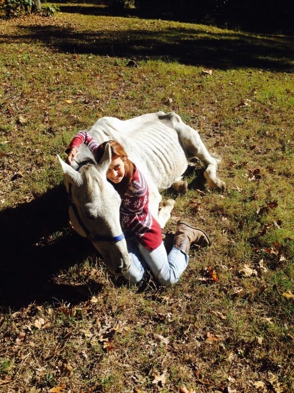 Bear Witness with Jessie Kunz, soon after he was rescued from a Tennessee auction.