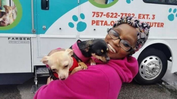 Spay/neuter clients at PETA's mobile clinic