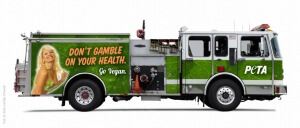 Fire truck with proposed PETA  "Go Vegan" ad