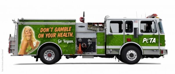 Fire truck with proposed PETA "Go Vegan" ad