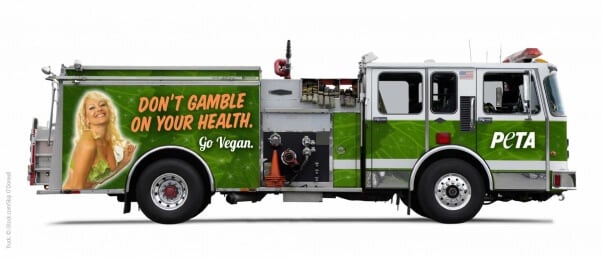 Fire truck with proposed PETA "Go Vegan" ad