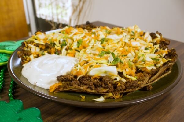 Vegan St. Patrick's Day Irish Nacho Pie Recipe with Cashew Sour Cream