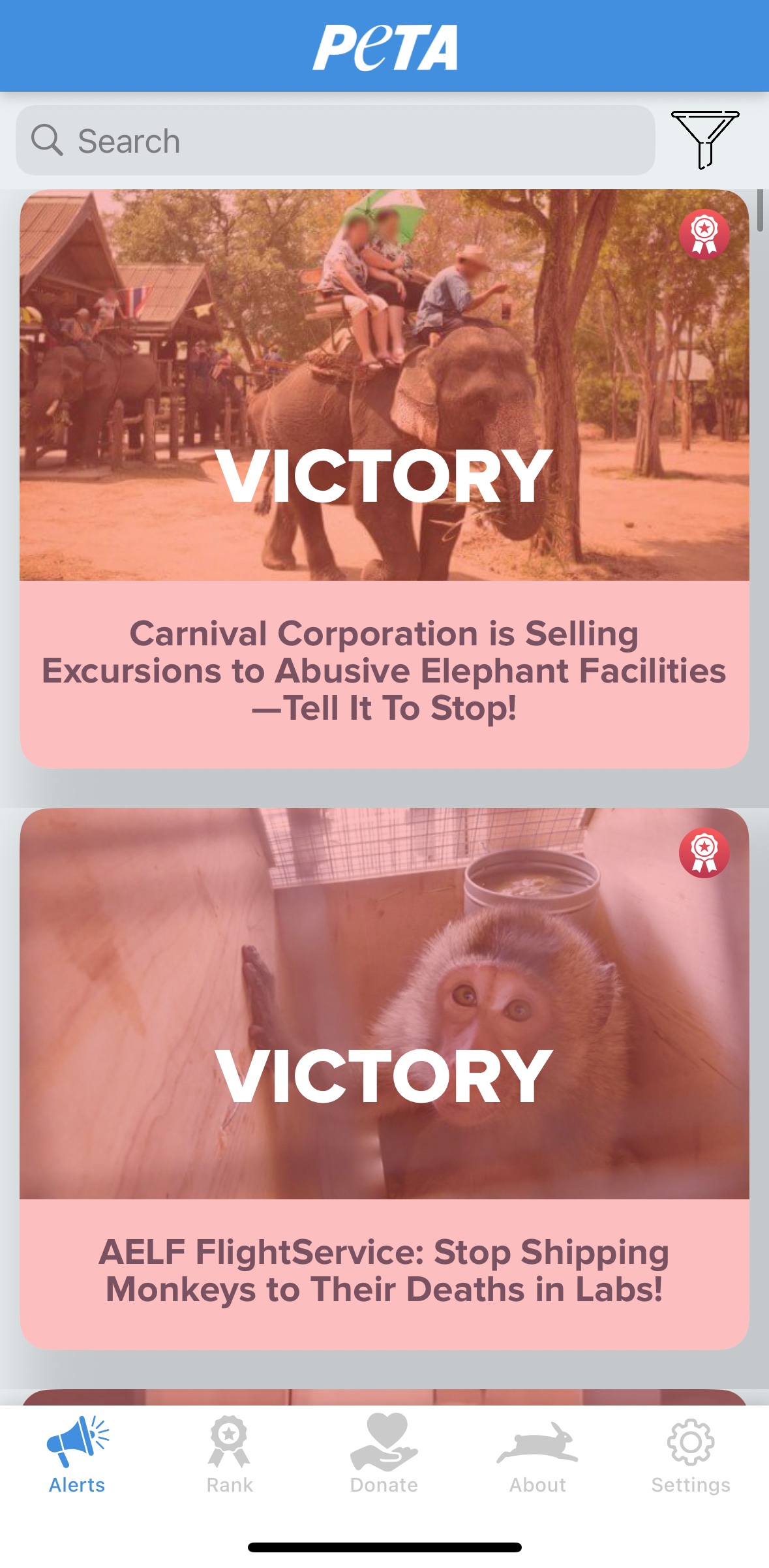 PETA's iPhone app showing victories for animals!