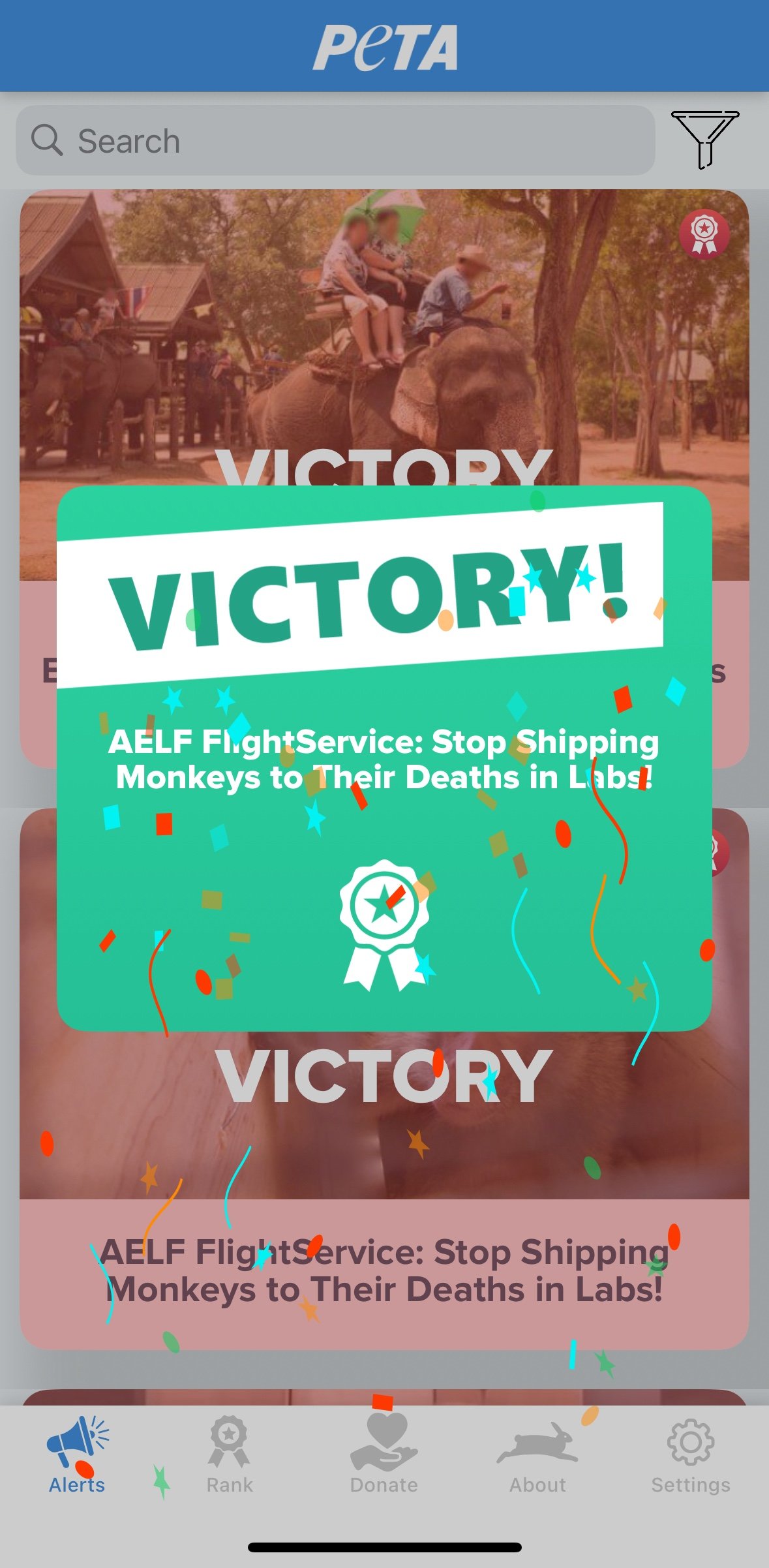 PETA's iPhone app showing victories for animals!