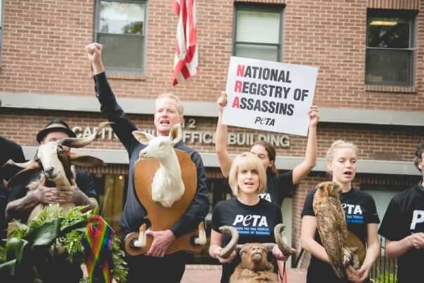 Dan Mathews leads PETA demo at NRA