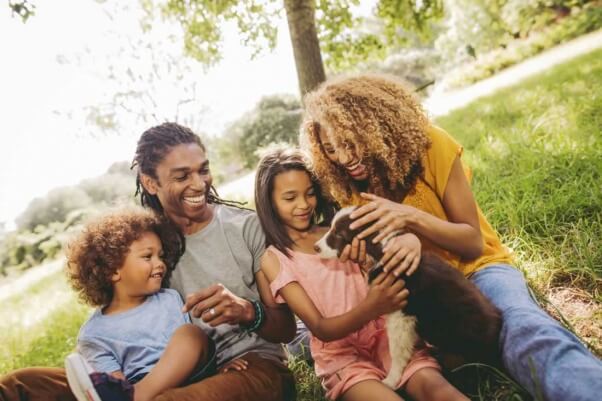 Happy family with dog