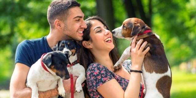 couple with dogs