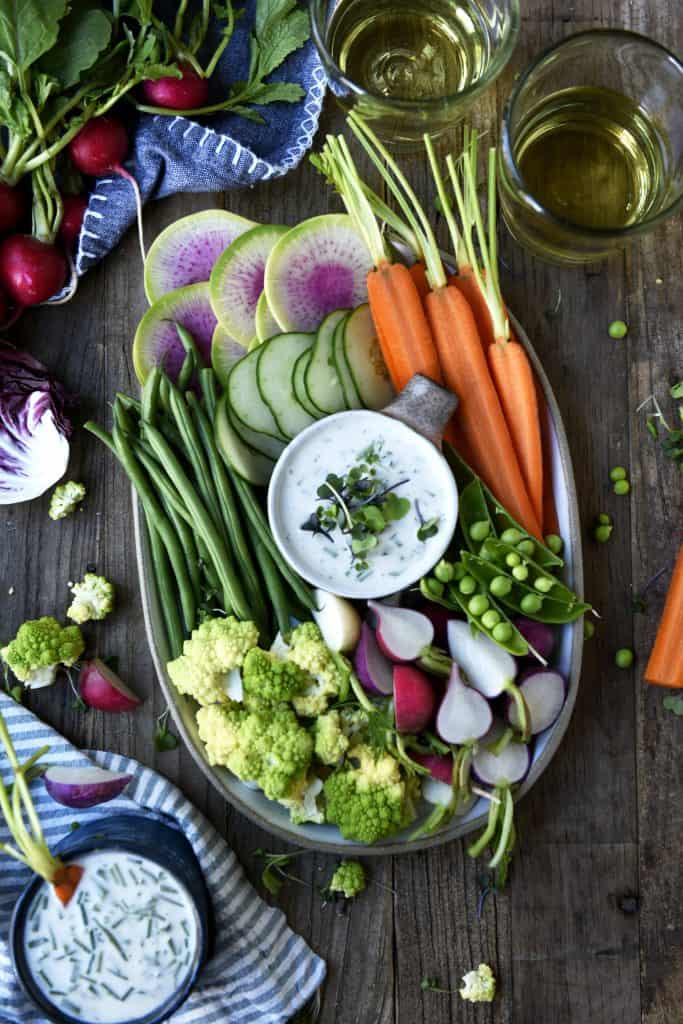 vegetable crudite with vegan ranch dressing