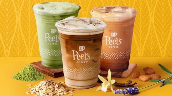 three iced vegan drinks from peet's 2023 spring menu