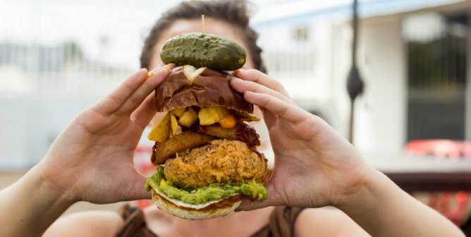 This Epic Stacked Vegan Burger Features a Jalapeño Popper–Stuffed Fried ‘Chicken’ Patty