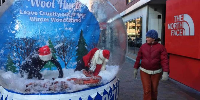 PETA anti-wool snow globe demo in Boise, ID