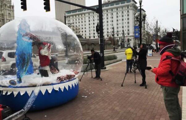 PETA anti-wool snow globe demo in Salt Lake City, UT