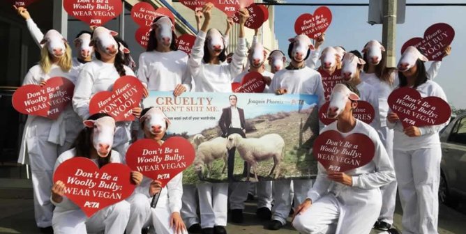 ‘Sheep’ Flock to the Unveiling of Joaquin Phoenix’s New PETA Ad
