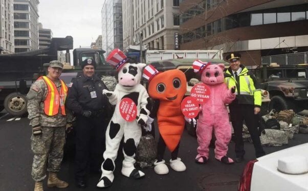 PETA mascots pose with members of the military
