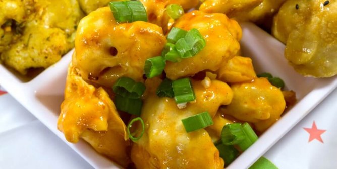 BBQ Vegan Cauliflower Wings with green onion